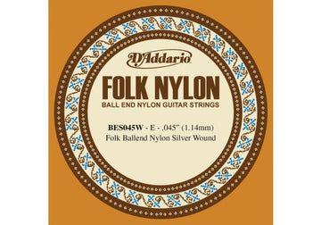 BES045W FOLK NYLON GUITAR SINGLE STRING SILVER WOUND BALL END .045
