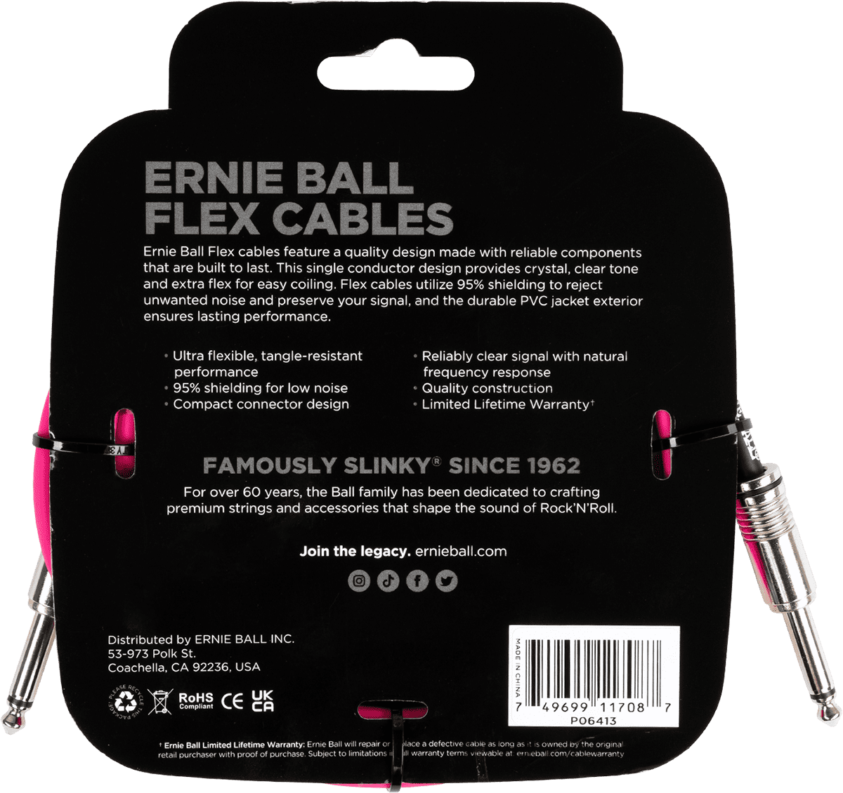 INSTRUMENT CABLES FLEX JACK/JACK 3M PINK