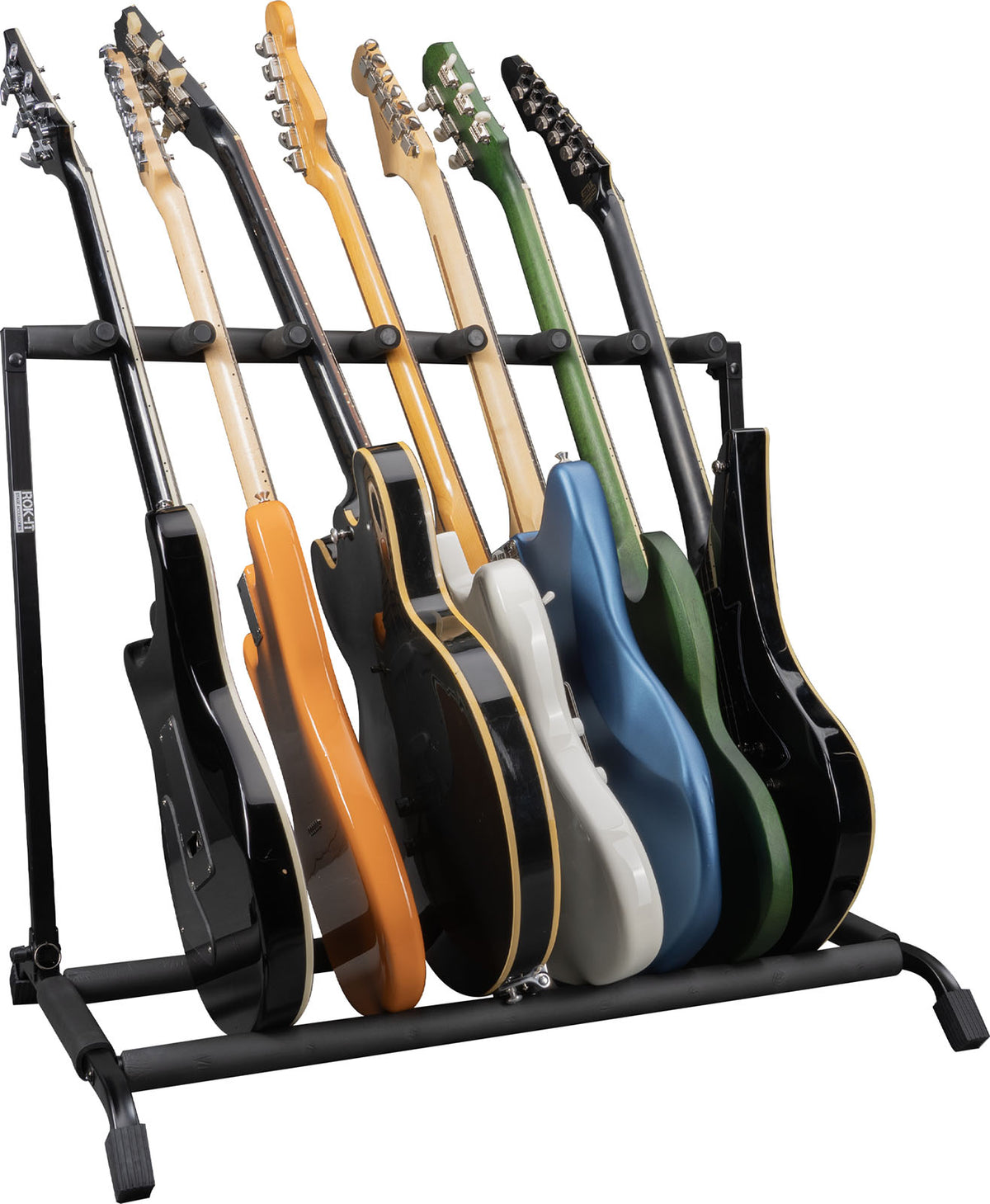 Foldable and retractable rack for 7 guitars
