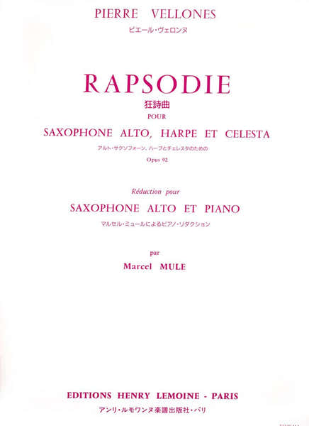 Vellones - Rhapsodie Op.92 Saxo/po - Saxophone Mib et Piano