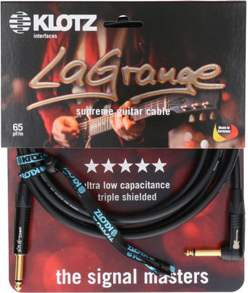 LA-grange Instrument Cable Black 3M Mono Jack - Angled Mono Jack Gold Contact