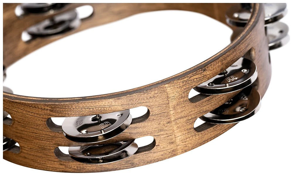 Wood Tambourine 8 Brown Brass Cymbals
