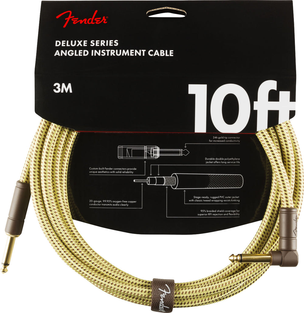 Fender DELUXE INSTRUMENT CABLE STRAIGHT/ANGLE 10' TWEED