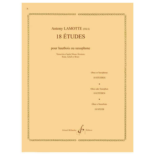 Billaudot Lamotte Antony - 18 Etudes - Hautbois Ou Saxophone