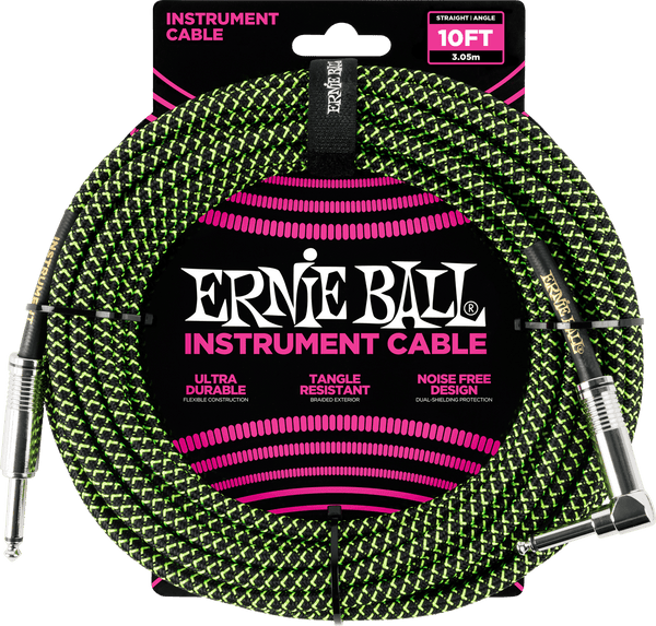 INSTRUMENT CABLES WOVEN SHEATH JACK/JACK ANGLED 3M BLACK/GREEN