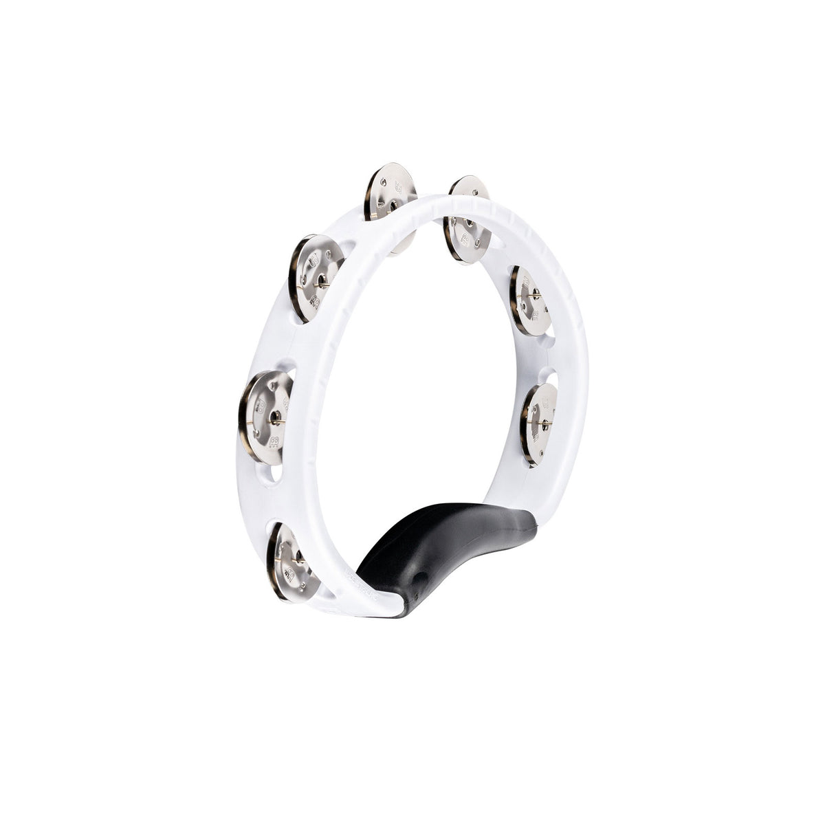 PERCUSSION HEADLINER SERIES HAND HELD ABS TAMBOURINE SINGLE ROW WHITE STAINLESS STEEL JINGLES