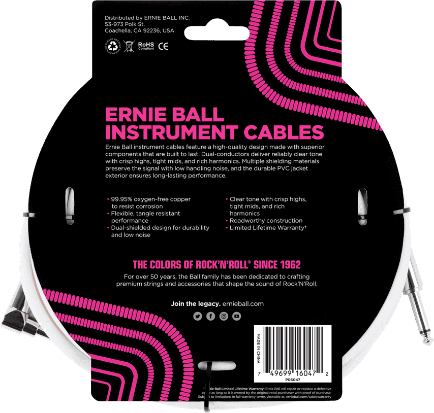 CLASSIC INSTRUMENT CABLES JACK/JACK BENT 6M WHITE