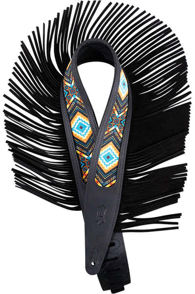 Levys THE OUTLAW - 6,35 CM CRAZY HORSE LEATHER STRAP WITH SUEDE FRINGE AND WESTERN PATERN - BLACK