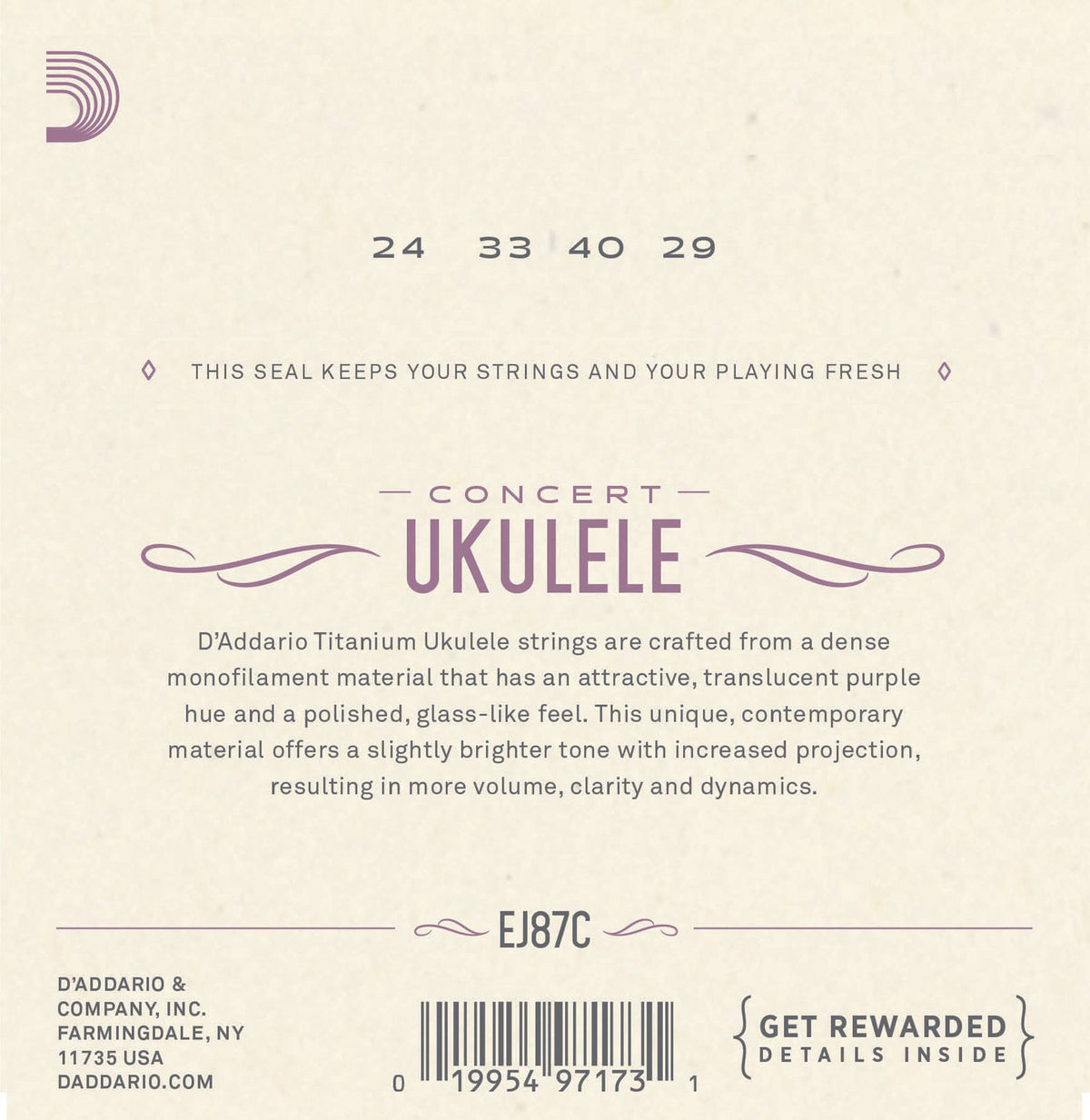 EJ87c Titanium Ukulele Strings Concert