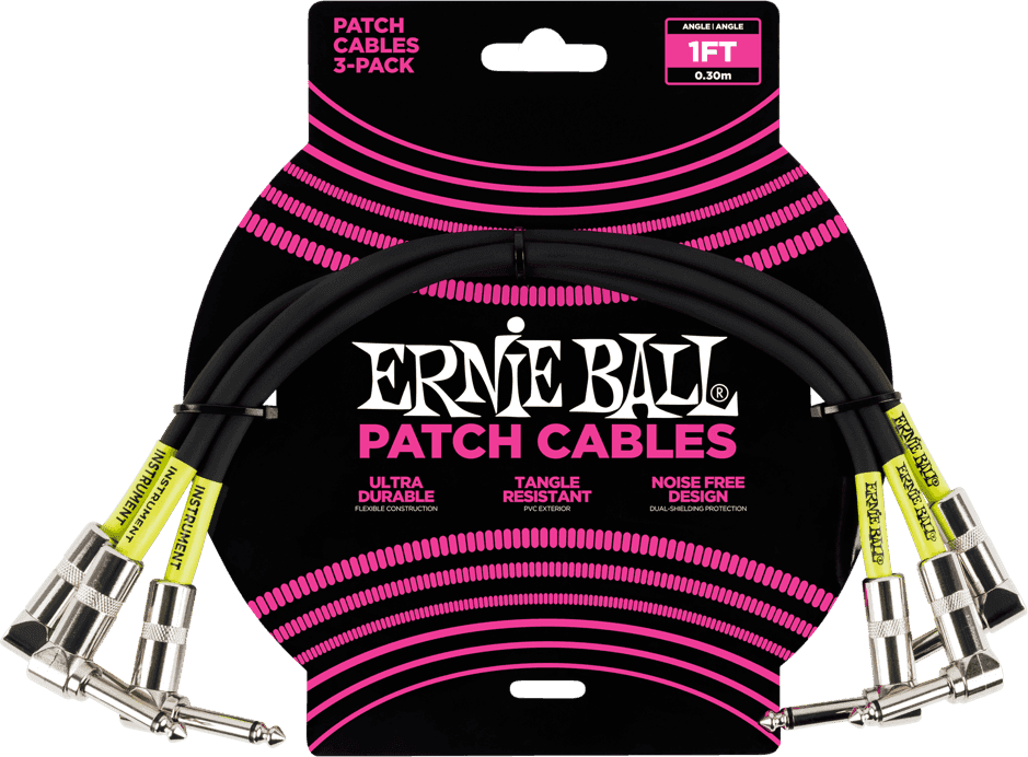 Instrument Patch Cables Pack of 3 - Angled - 30CM Black