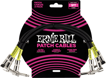 Instrument Patch Cables Pack of 3 - Angled - 30CM Black