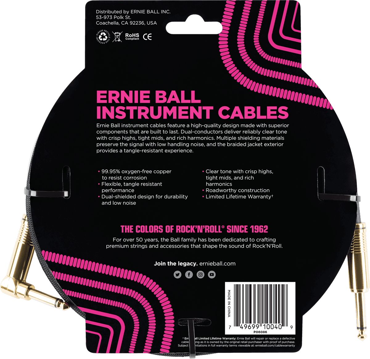 Instrument Cables Woven Sheath Jack/jack Angled 5,5M Black