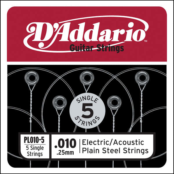 D'ADDARIO PL010-5 PLAIN STEEL GUITAR SINGLE STRING .010 5-PACK