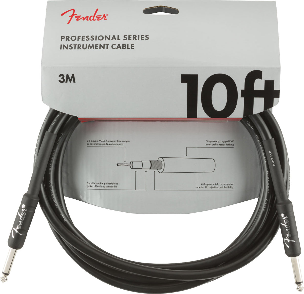 PROFESSIONAL INSTRUMENT CABLE STRAIGHT/STRAIGHT 10' BLACK