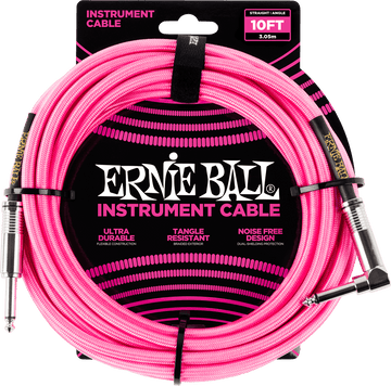 INSTRUMENT CABLES WOVEN SHEATH JACK/JACK ANGLED 3M FLUORESCENT PINK