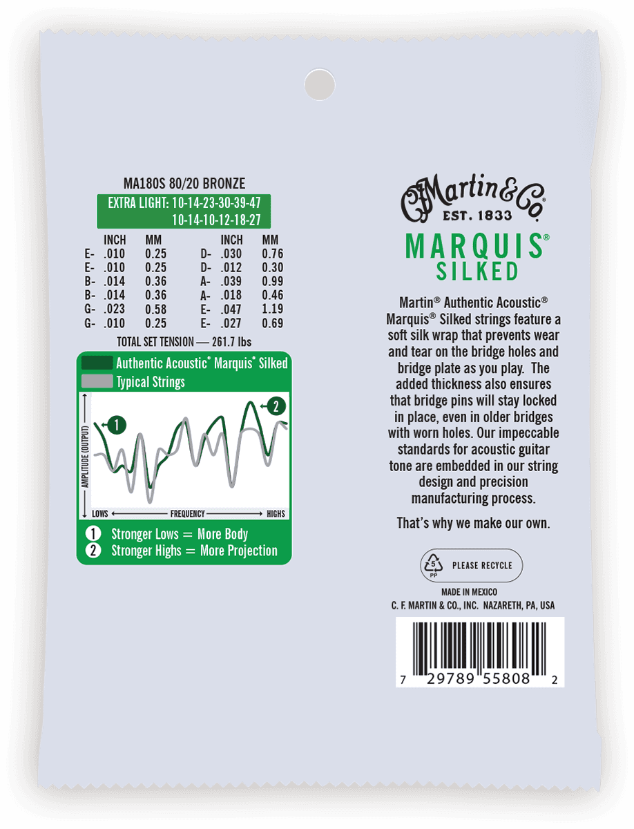 MA180S AUTHENTIC SILKED EXTRA LIGHT 80/20 BRONZE EX. LIGHT 10-14-23-30-39-47 12 STRINGS