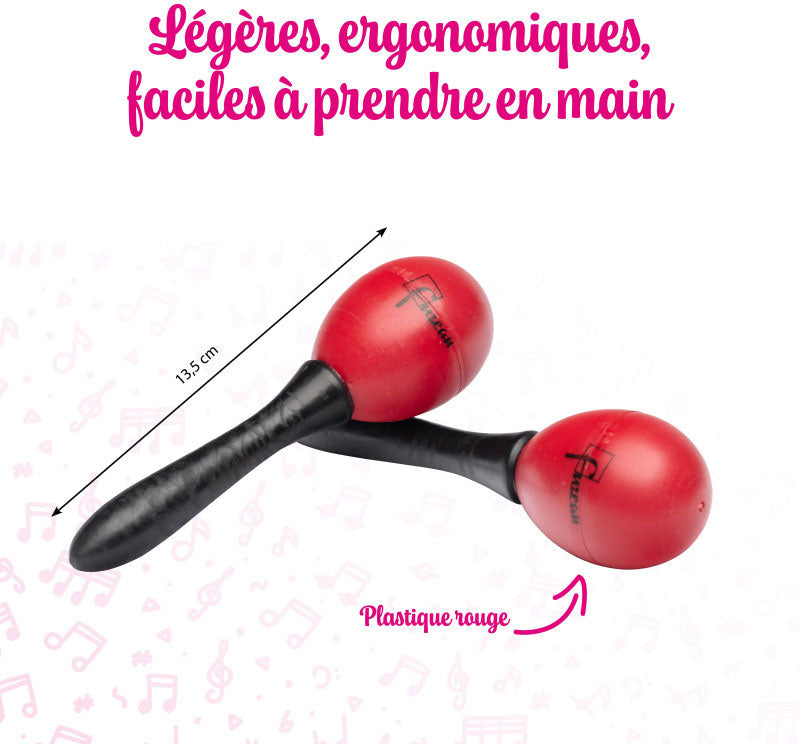 2 pairs of red and black plastic maracas