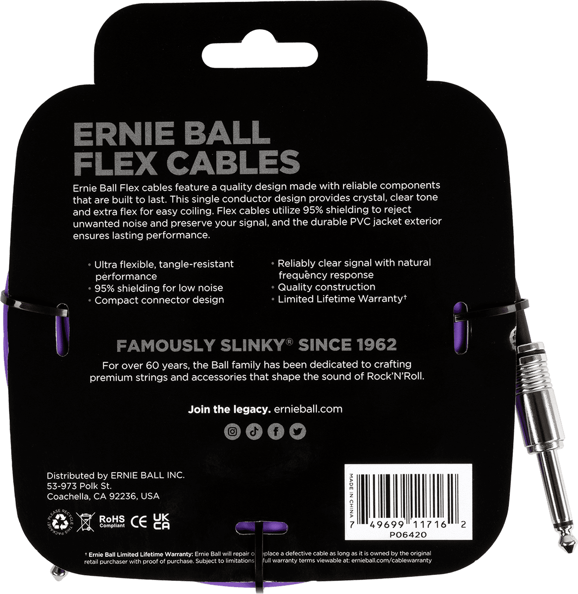 INSTRUMENT CABLES FLEX JACK/JACK 6M PURPLE