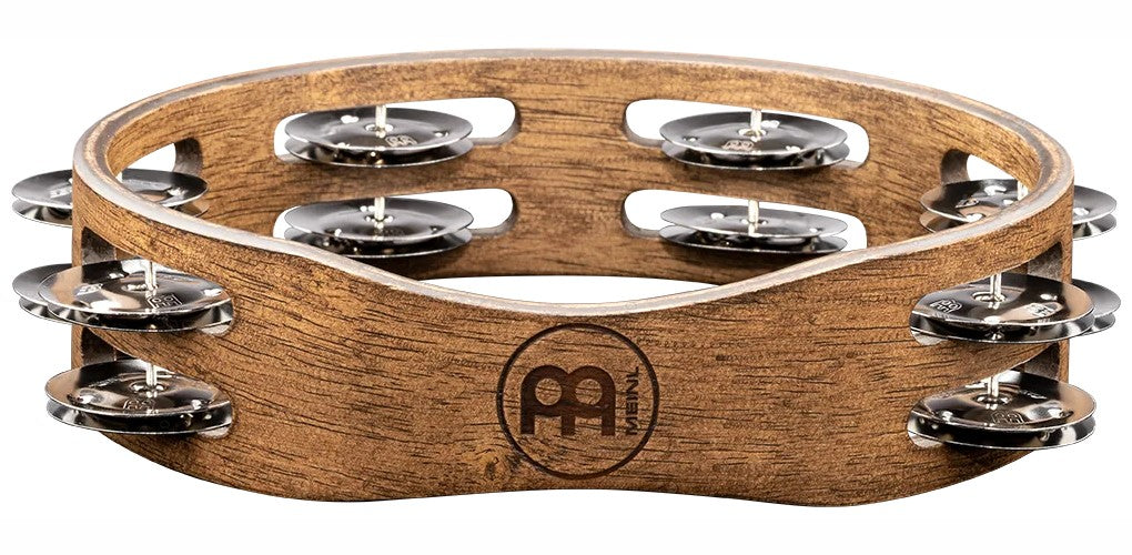 Wood Tambourine 8 Brown Brass Cymbals
