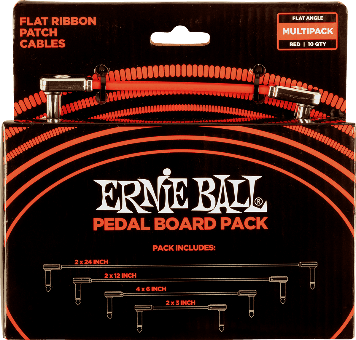 Pedalboard Pack - 10 Patches in 4 Assorted Lengths - Thin & Flat Elbow - Red