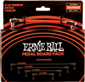 Pedalboard Pack - 10 Patches in 4 Assorted Lengths - Thin & Flat Elbow - Red
