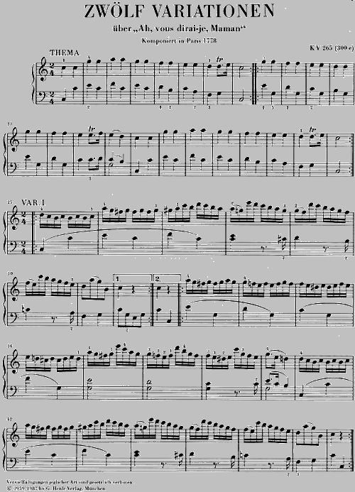 Moz W.A. - 12 Variations On Ah Vous Dirai-Je Maman Kv 265 (300E)