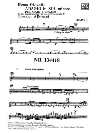 ALBINONI T. - ADAGIO IN SOL MIN - STRING ORCHESTRA AND ORGAN