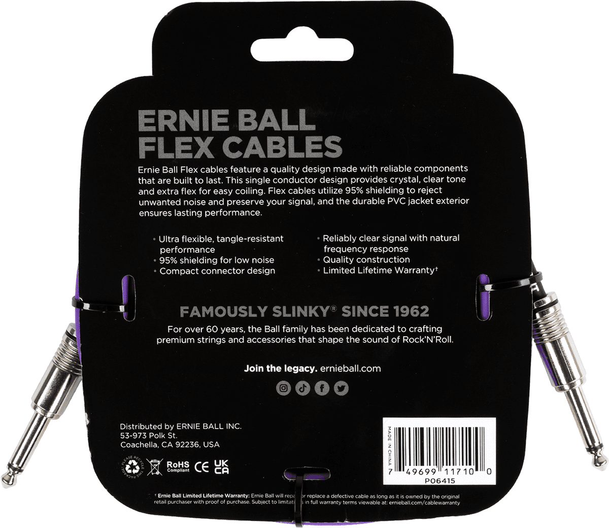 INSTRUMENT CABLES FLEX JACK/JACK 3M PURPLE