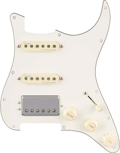 Pre-Wired Strat Pickguard Quadra Tap/Ultra Noiseless HSS Parchment 11 Hole PG